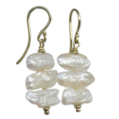 Cultured pearl dangle earrings, 'Boardwalk' - 14k Gold Earrings with Cultured Pearl
