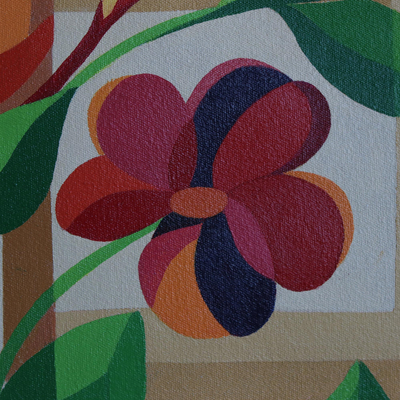 'Window Blooms' (2021) - Pintura acrílica firmada de flores en una ventana de Brasil