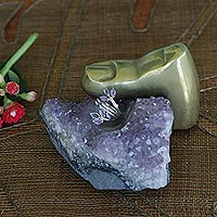 Druzy-Ringhalter aus Amethyst und Bronze, „Golden Grasp“ – Surrealer Daumenringhalter aus Amethyst und Bronze aus Brasilien