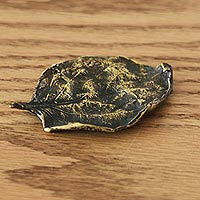 Bronze sculpture, 'Miniature Speckled Almond Leaf' (3 inch) - Gold Speckled Petite Almond Leaf Sculpture from Brazil