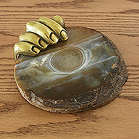 Agate and bronze soap dish, 'Earth's Offering' - Surrealist Agate and Bronze Soap Dish from Brazil