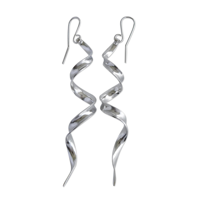 Sterling silver dangle earrings, 'Streamer' - Long Sterling Silver Earrings