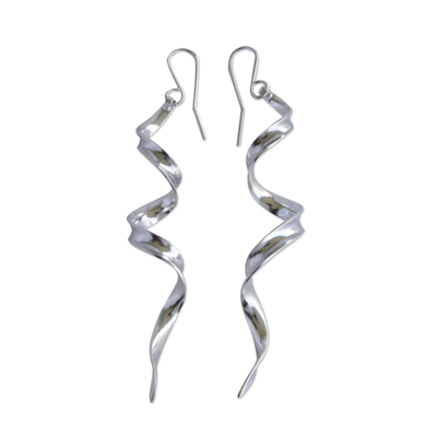Sterling silver dangle earrings, 'Streamer' - Long Sterling Silver Earrings