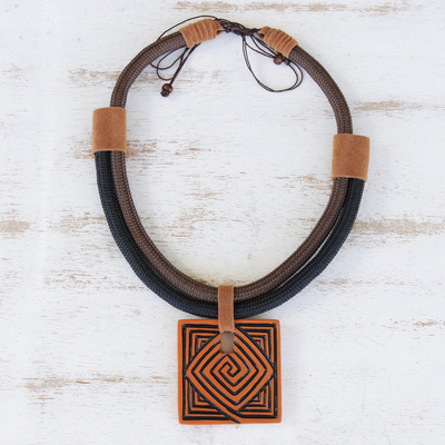 Ceramic pendant necklace, 'Iracema' - Geometric Ceramic Pendant Necklace from Brazil