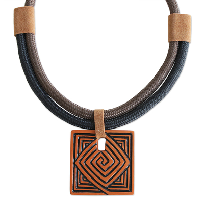 Ceramic pendant necklace, 'Iracema' - Geometric Ceramic Pendant Necklace from Brazil
