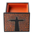 Caja decorativa de madera (4,5 pulgadas) - Caja cristo redentor naranja negra pintada a mano 4.5 pulgadas