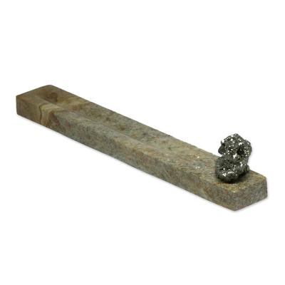 Pyrite and soapstone incense holder, 'Natural Aroma' - Natural Stone Incense Holder