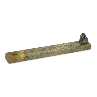 Pyrite and soapstone incense holder, 'Natural Aroma' - Natural Stone Incense Holder