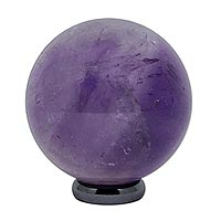 Mini amethyst sphere, 'Spiritual Quest' - Brazilian Amethyst Mini Gemstone Sphere on Stand