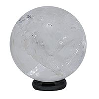 Mini crystal quartz sphere, 'Balance and Harmony' - Brazilian Crystal Quartz Mini Gemstone Sphere on Stand