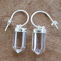 Quartz dangle earrings, 'Pure Prisms' - Hand Cut Clear Quartz Prism Dangle Earrings from Brazil