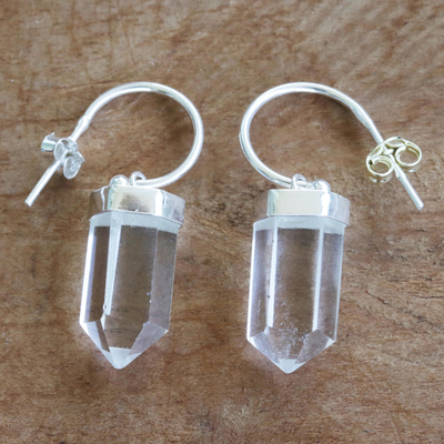 Quartz dangle earrings, 'Pure Prisms' - Hand Cut Clear Quartz Prism Dangle Earrings from Brazil