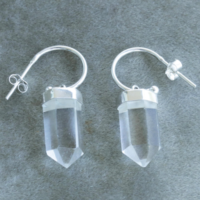 Quarz-Ohrhänger - Handgeschliffene Prisma-Ohrringe aus klarem Quarz aus Brasilien