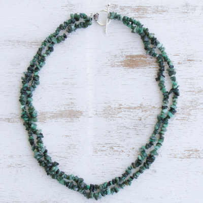 Emerald beaded strand necklace, 'Mystic Energy' - Emerald Gemstone Double Strand Necklace from Brazil