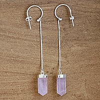Rose quartz dangle earrings, 'Rosy Spirit' - Rose Quartz Prisms Silver Dangle Earrings from Brazil
