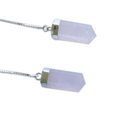 Rose quartz dangle earrings, 'Rosy Spirit' - Rose Quartz Prisms Silver Dangle Earrings from Brazil