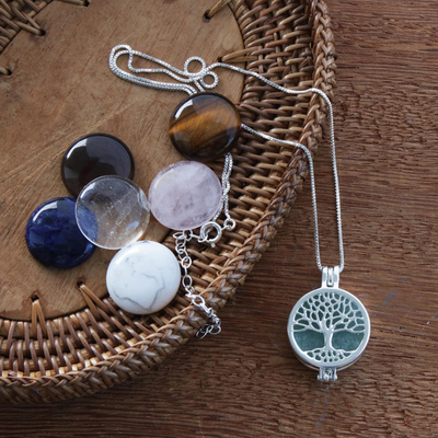 Convertible gemstone pendant necklace, Precious Tree of Life