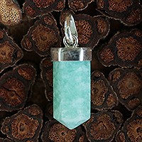 Amazonite pendant, 'Blue-Green Spirit' - Pointed Faceted Vertical Amazonite Pendant from Brazil