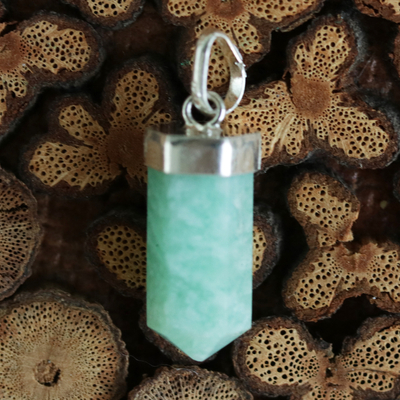 Amazonite pendant, 'Blue-Green Spirit' - Pointed Faceted Vertical Amazonite Pendant from Brazil