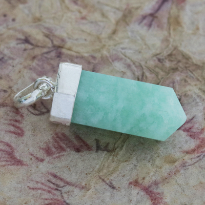 Amazonite pendant, 'Blue-Green Spirit' - Pointed Faceted Vertical Amazonite Pendant from Brazil