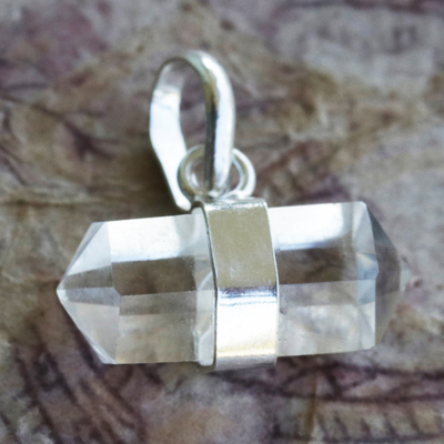 Quartz pendant, 'Crystalline Purity' - Pointed Faceted Clear Quartz Pendant from Brazil