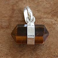 Tiger's eye pendant, 'Sunny Brown Purity' - Pointed Faceted Tiger's Eye Pendant from Brazil