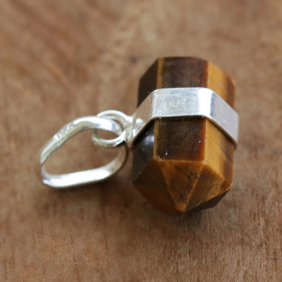 Tiger's eye pendant, 'Sunny Brown Purity' - Pointed Faceted Tiger's Eye Pendant from Brazil