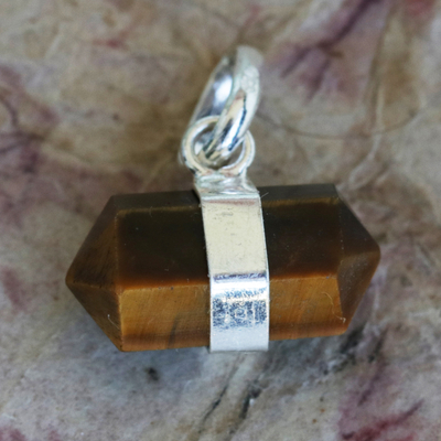 Tiger's eye pendant, 'Sunny Brown Purity' - Pointed Faceted Tiger's Eye Pendant from Brazil