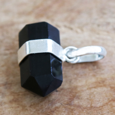 Obsidian pendant, 'Midnight Purity' - Pointed Faceted Obsidian Pendant from Brazil