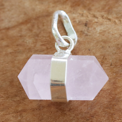 Rose quartz pendant, 'Rosy Purity' - Pointed Faceted Rose Quartz Pendant from Brazil
