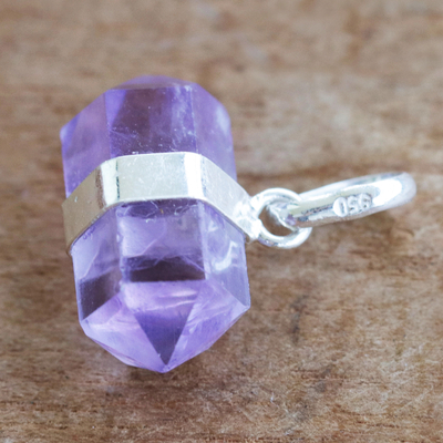Amethyst pendant, 'Pure Purple' - Petite Faceted Amethyst Pendant from Brazil