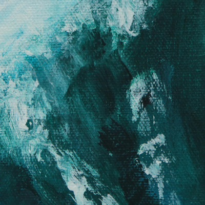 'la onda diagonal' (2021) - pintura de surf azul de bellas artes brasileña firmada