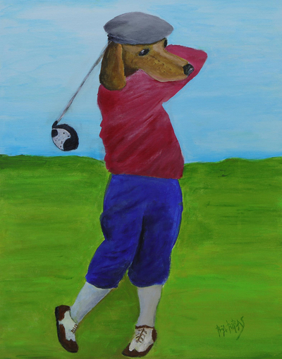 Golfing Dog Painting