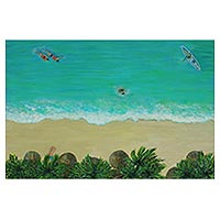 'Quiet Beach' (2021) - Signed Brazilian Fine Art Turquoise Beach Painting