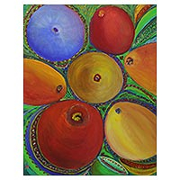 'Colorful Fruit' (2021) - Pintura de bellas artes de frutas tropicales brasileñas brillantes firmadas