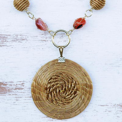 Conjunto de joyas de hierba dorada con detalles en oro, 'Sun Helix' - Conjunto de joyas de ágata y hierba dorada