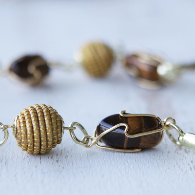 Conjunto de joyas de ojo de tigre bañado en oro, 'Golden Muse' - Conjunto de collar y pendientes de ojo de tigre