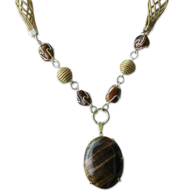 Gold plated tiger's eye jewelry set, 'Golden Muse' - Tiger's Eye Necklace and Earrings Set