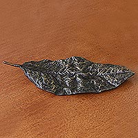 Bronze sculpture, 'Delicate Leaf' - Oxidized Bronze Leaf Sculpture