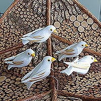 Wood ornaments, 'Hope Doves' (set of 5)