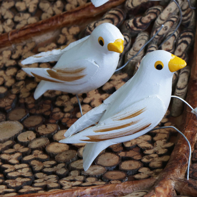 Wood ornaments, 'Hope Doves' (set of 5) - White Wood Dove Ornaments (Set of 5)