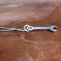 Silver pendant necklace, 'Fix It' - Artisan Crafted Wrench Necklace