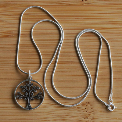 Silberne Halskette mit Anhänger - Halskette mit Lebensbaum-Anhänger aus Sterlingsilber und Feinsilber