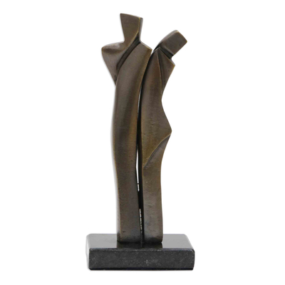 Bronze sculpture, 'Protected' - Signed Bronze Sculpture of a Couple Embracing