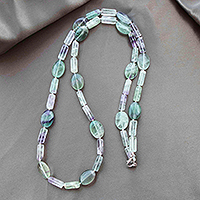 Fluorite long beaded necklace, 'Spiritual Clarity' - Brazilian Beaded Gemstone Long Necklace