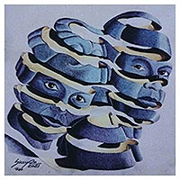 Giclee print on canvas, 'Encounter' - Blue Surreal Mask Painting Limited Edition Giclee Print