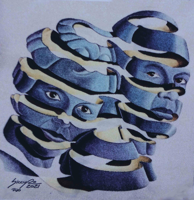 Blue Surreal Mask Painting Limited Edition Giclee Print
