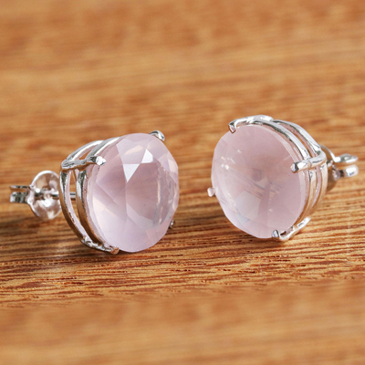 Rose quartz stud earrings, Dawn Clouds