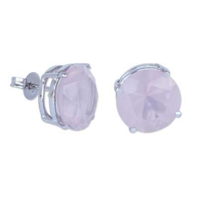 Rose quartz stud earrings, 'Dawn Clouds' - Brazilian Rose Quartz and Silver Stud Earrings