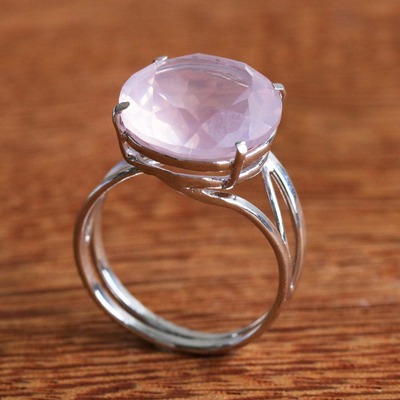 Rose quartz solitaire ring, Dawn Cloud